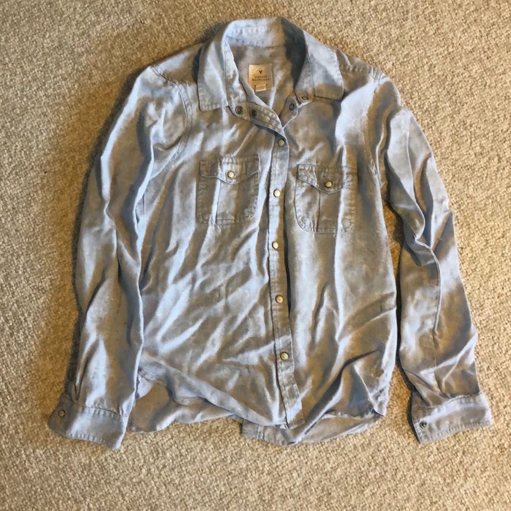 Denim button up with light paisley print